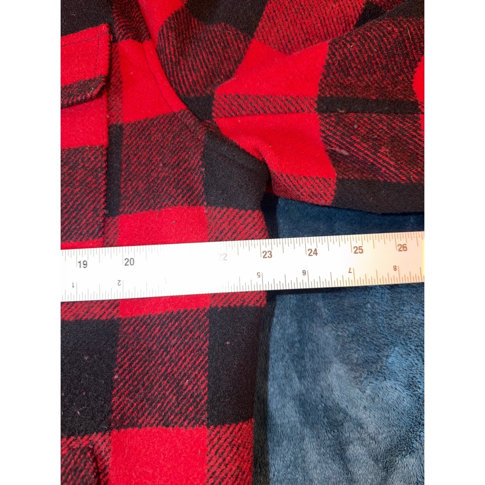 Forever 21 Men Red Black Buffalo Plaid Faux Shearling Collar Zip Jacket Large - Picture 2 of 5